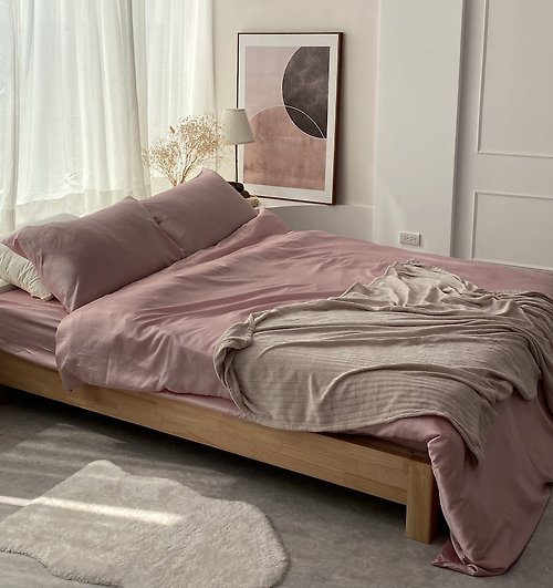 ROZZ ｜高級訂製家飾寢具 100%天絲簡約床包四件組—草莓費雪/粉色床包
