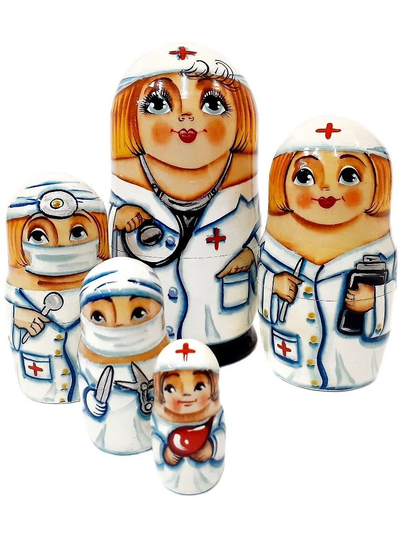 Doll matryoshka 5 in 1 Doctor - Items for Display - Wood Multicolor