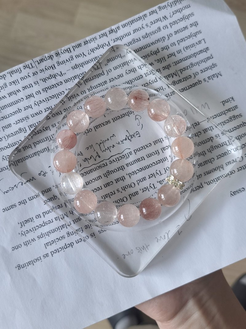 性價比 拉絲粉兔毛 12-13MM手串手珠 人緣愛情幸運 - 手鍊/手環 - 水晶 粉紅色