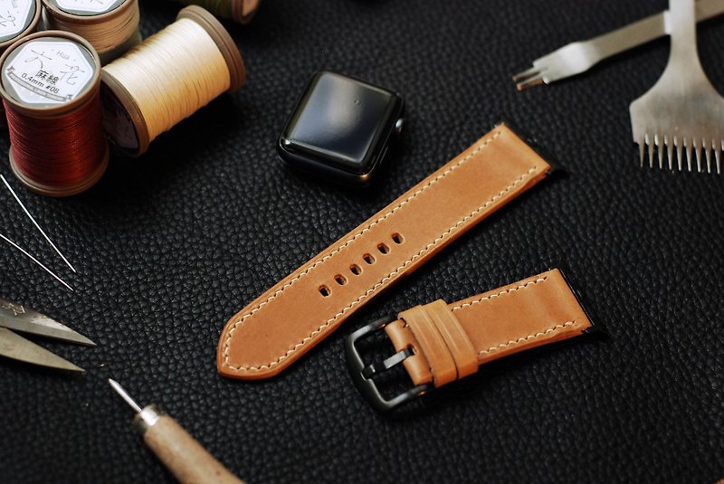 [Christmas offer] Applewatch leather hand-sewn strap-deep camel [buttero] - Watchbands - Genuine Leather 