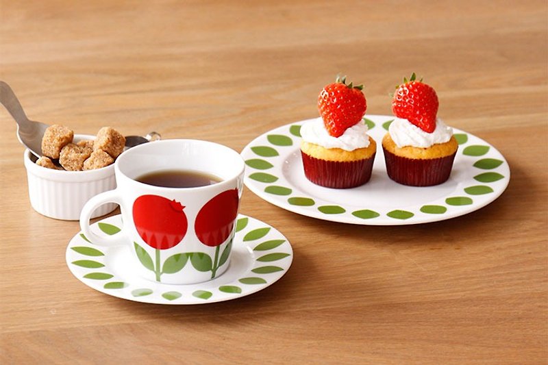 可愛北歐復古風 Floryd越橘莓杯盤組 - 咖啡杯 - 瓷 紅色