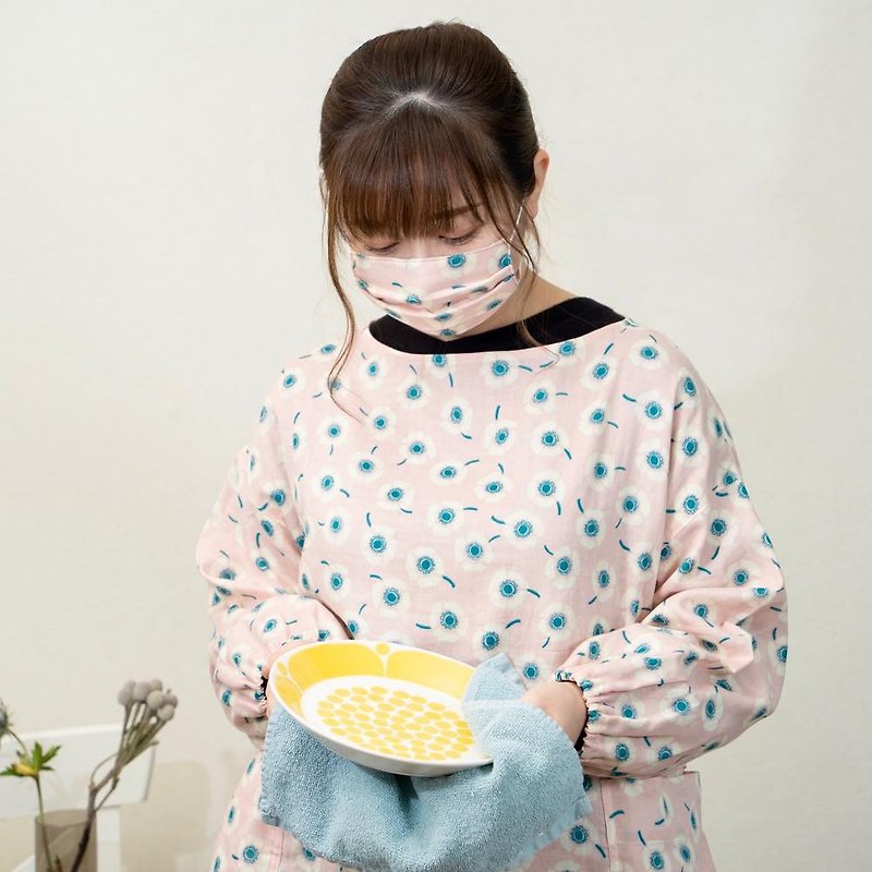Japanese style kappogi and Matching Mask Set | Apron Dress | Mother's day gift - ผ้ากันเปื้อน - ผ้าฝ้าย/ผ้าลินิน สึชมพู