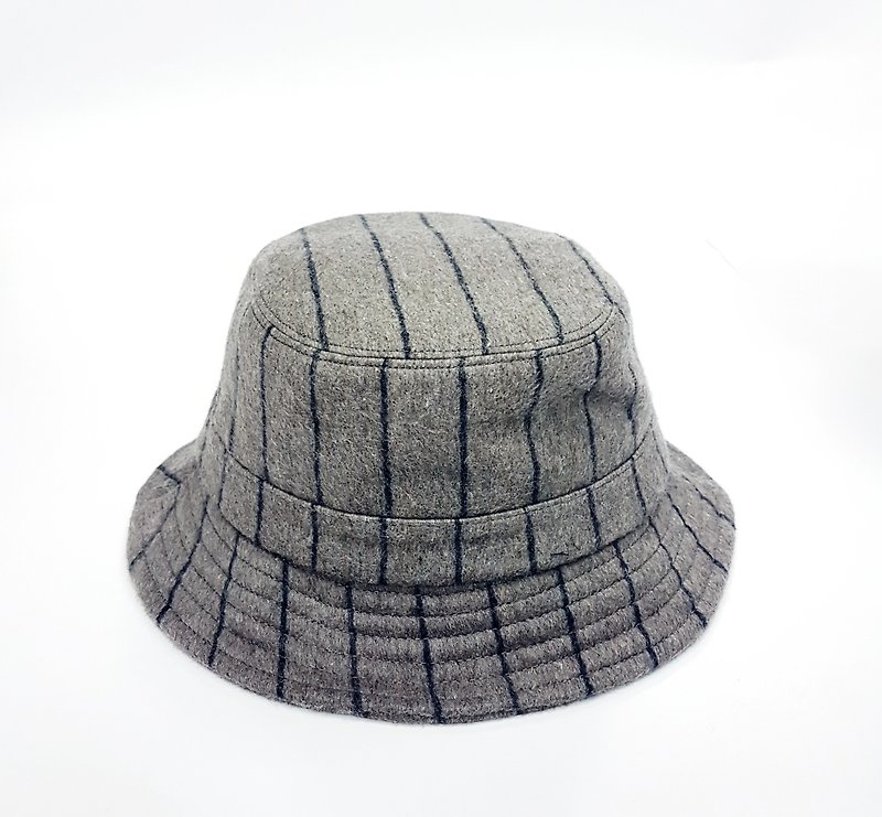 英式圓盤紳士帽-低調烟灰(藍線條)#毛料 #限量 #秋冬 #禮物 #保暖 - 帽子 - 其他材質 灰色