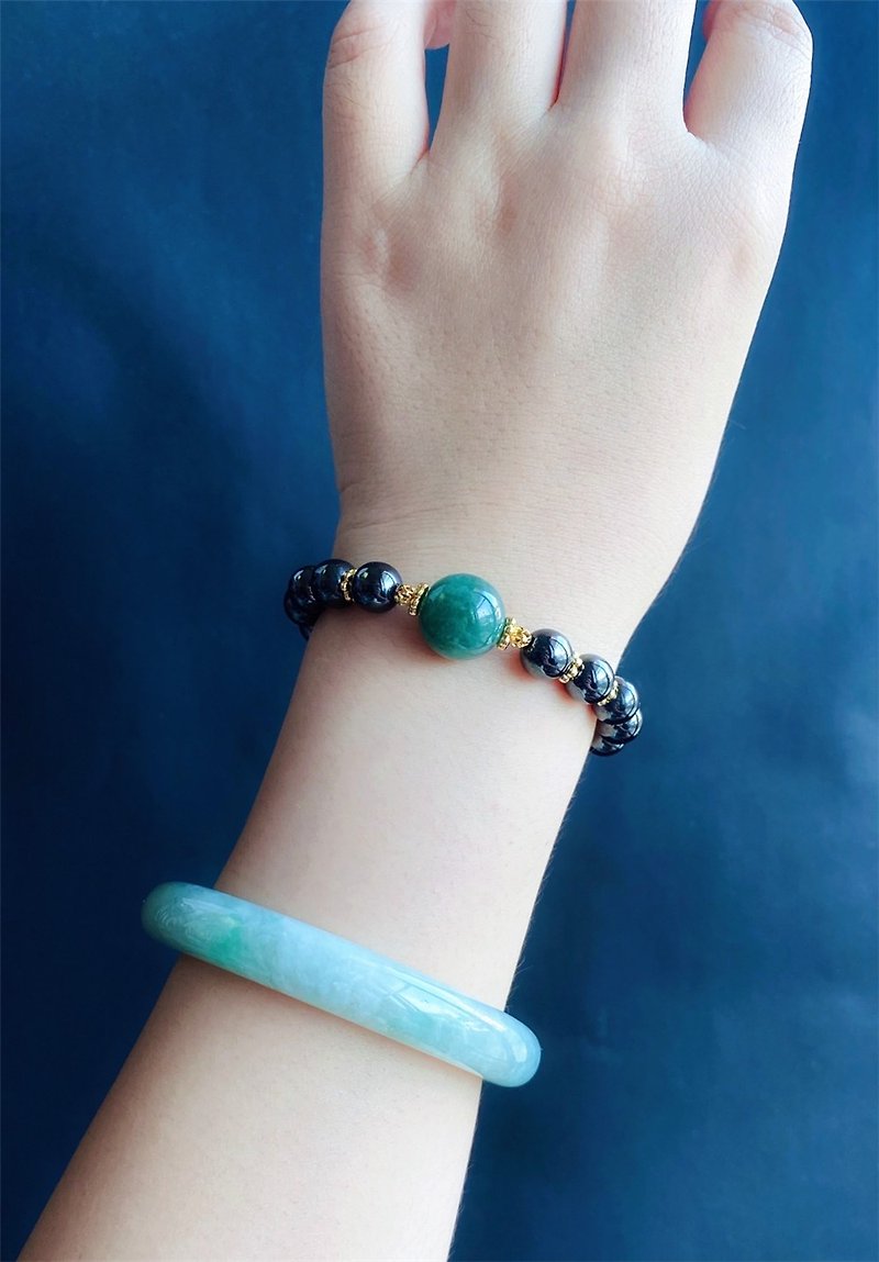 Myanmar jade A goods jadeite magnetic terahertz design bracelet gift natural stone health bracelet - Bracelets - Jade Green