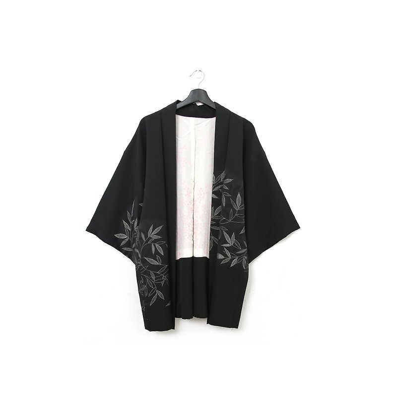 Back to Green-Japan brings back haori glitter embroidery leaves/vintage kimono - Women's Casual & Functional Jackets - Silk 