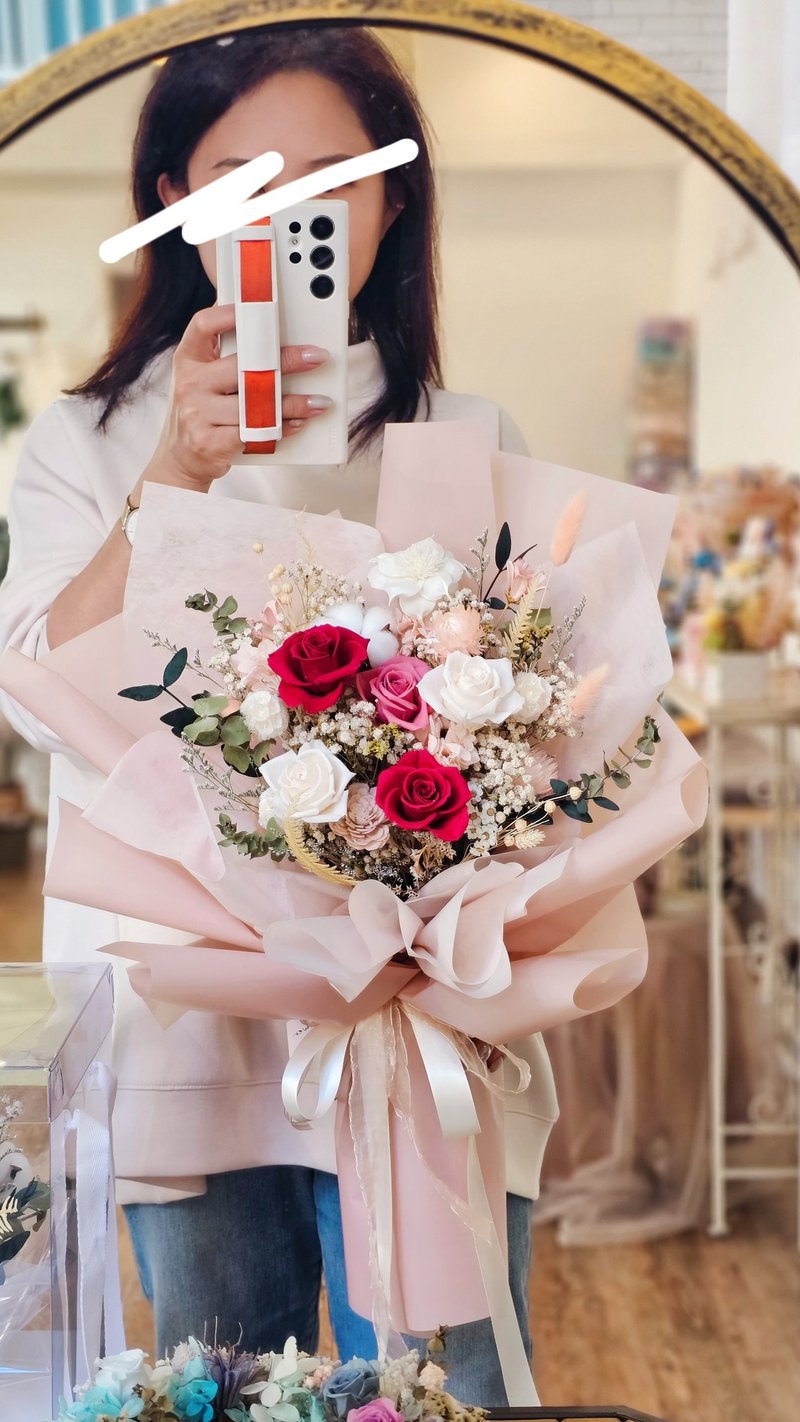 雪玫情人永生玫瑰花束/求婚花束 60公分 快速出貨 - 乾花/永生花 - 植物．花 粉紅色