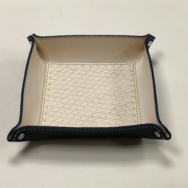 Hand-sewn vegetable-tanned leather storage tray - Storage - Genuine Leather Khaki