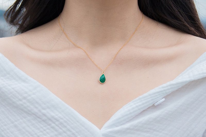 Bao natural blue-green water drop necklace 14kgf - Necklaces - Gemstone Green