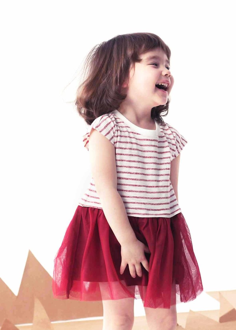 Mini Ballet Dress-Red Grey - ชุดเด็ก - ผ้าฝ้าย/ผ้าลินิน สีแดง