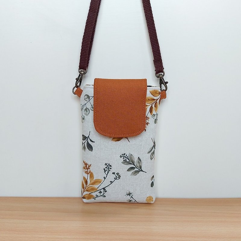 Crossbody/neck mobile phone bag-yellow flowers and grass - Phone Cases - Cotton & Hemp 