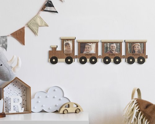 Mr.Carpenter Store Personalized train set photo frame Engraved name on each piece Gift for kids