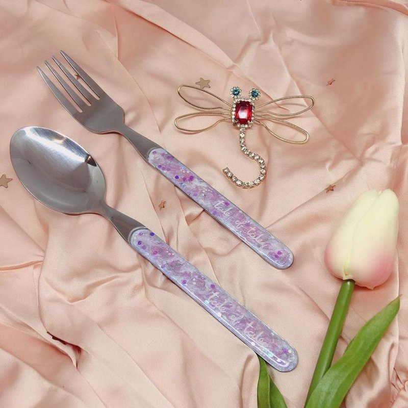 Custom Name on Fairy tales spoon (Violet) Handmade Epoxey - 刀叉/湯匙/餐具組 - 其他金屬 