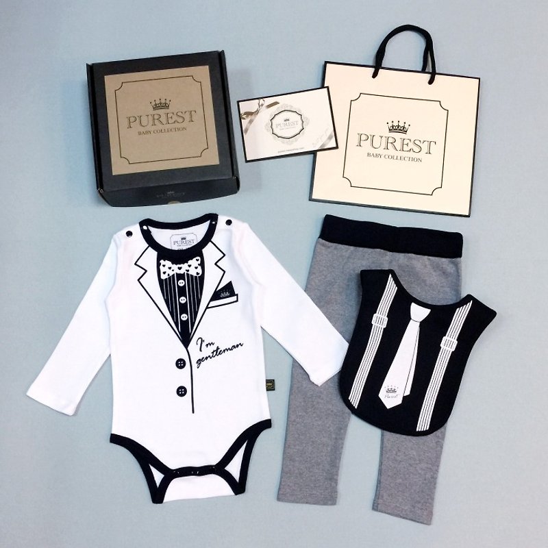 PUREST Little Gentleman Fully Armed White Suit Baby Moon Baby Newborn Luxury Gift Set - Baby Gift Sets - Cotton & Hemp 