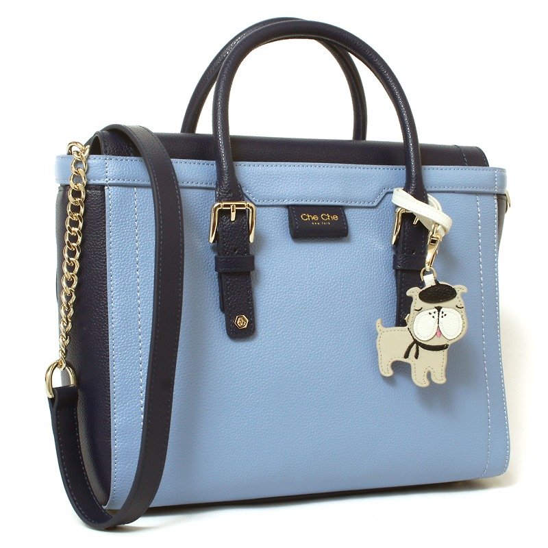 French Bulldog Dual Color Leather Tote - Handbags & Totes - Genuine Leather Blue