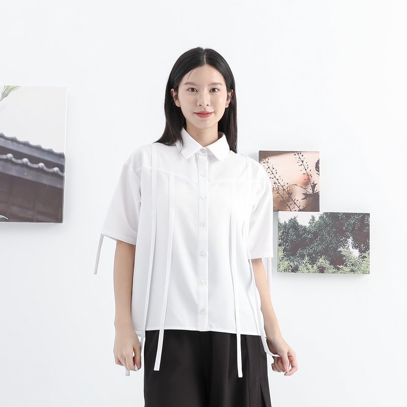 Myth_神話條帶襯衫_25SF003_白 - 女襯衫 - 聚酯纖維 白色