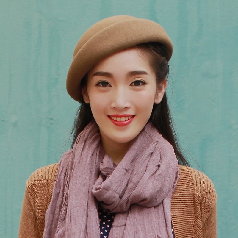 Annie Chen wool skullcaps female Korean tidal beret - Hats & Caps - Cotton & Hemp Khaki