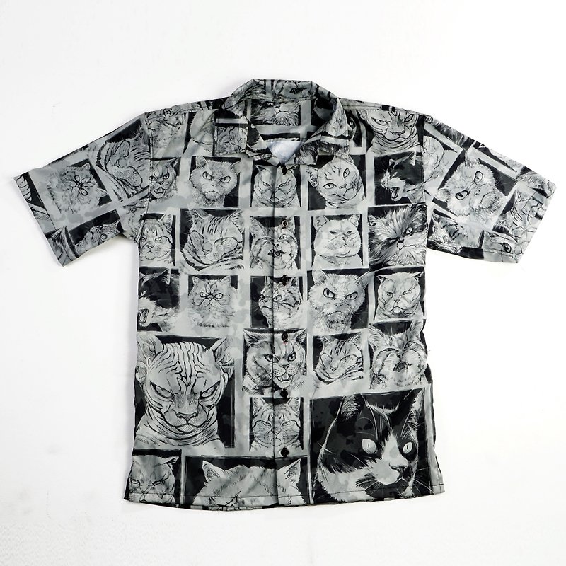 其他材質 男襯衫/休閒襯衫 白色 - Savage Cat Italain Silk Hawaii Shirt