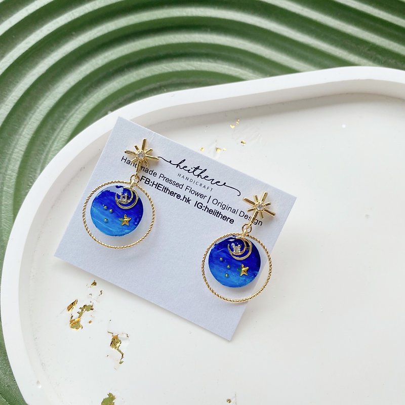 Painted starry night earrings - Earrings & Clip-ons - Pigment Multicolor