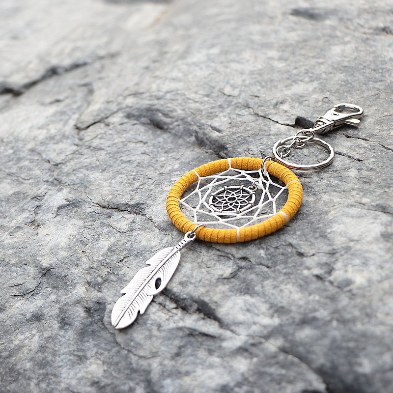 [Limited] Dreams take off丨Handmade weaving exchange gift dream catcher key ring charm-mustard yellow - ที่ห้อยกุญแจ - วัสดุอื่นๆ สีเหลือง