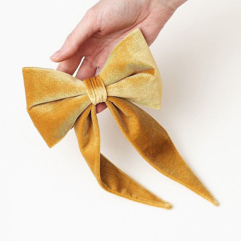 Mustard Velvet Bow for Adult, Big Hair Bow Clip Barrette for Women - Hair Accessories - Other Materials Yellow