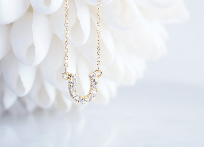 【14KGF】Necklace,CZ Horseshoe - ネックレス - ガラス 