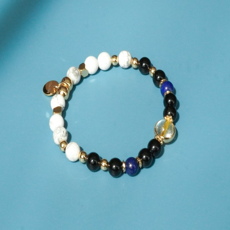 Blonde Crystal Black Tourmaline White Turquoise 14KGF Bracelet - สร้อยข้อมือ - คริสตัล หลากหลายสี