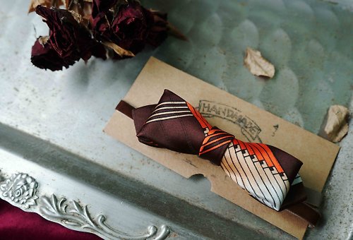 Papas Bow Tie 手作古董領帶改造復古領結-幾何漸變-深棕-窄版