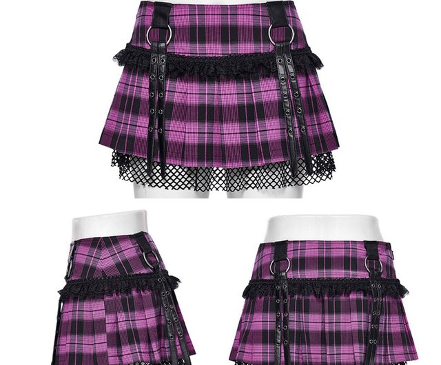 Punk Shadow Academy Scottish Pattern Uniform - Pink/Purple