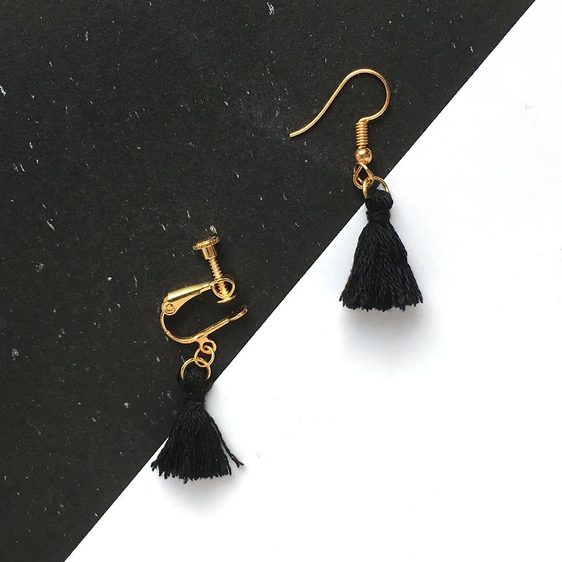 Handmade Tassel Earrings Earclips Rose Gold Series-black limited  - Earrings & Clip-ons - Thread Black