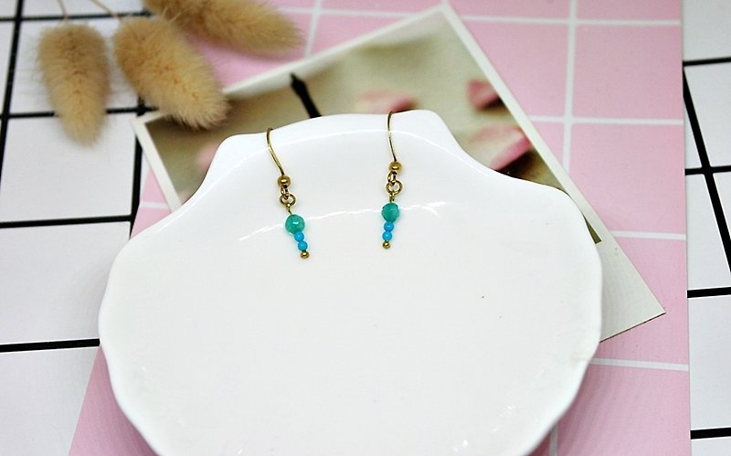 Bronze natural stone X <Blue fantasy> - hook earrings - Earrings & Clip-ons - Gemstone Green