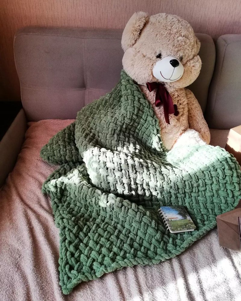 Knitted baby blanket stroller blanket woven breathable aesthetic quilt - Bedding - Polyester Green