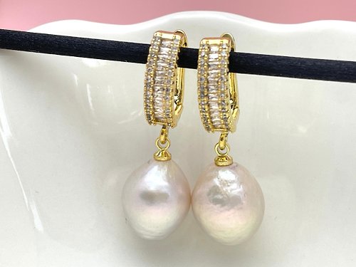 Athena珍珠設計 天然巴洛克珍珠 極光 炫彩 S925銀款 耳環