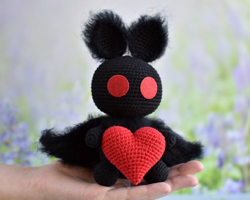 Sweet sweet heart Mothman Plush with heart / Gift for Cryptozoology fan / Cute Cryptid Plush