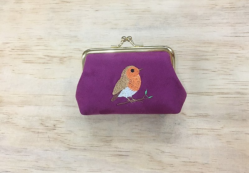 口金零錢包/知更鳥-紫紅色 - 散紙包 - 棉．麻 多色