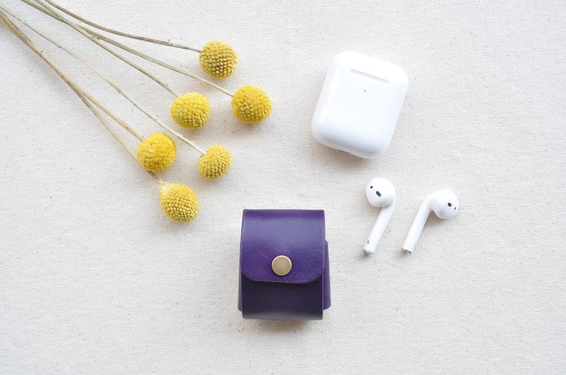 AirPods 1 & 2 代皮革保護套-葡萄紫 - AirPods/耳機保護套 - 真皮 