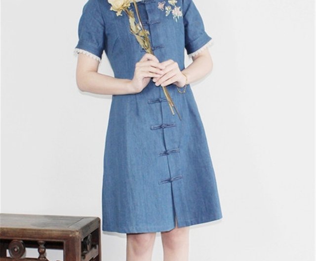 denim embroidered dress