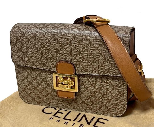 本物 CELINE セリーヌ ショルダーバッグ 馬車金具 マカダム PVC レザー