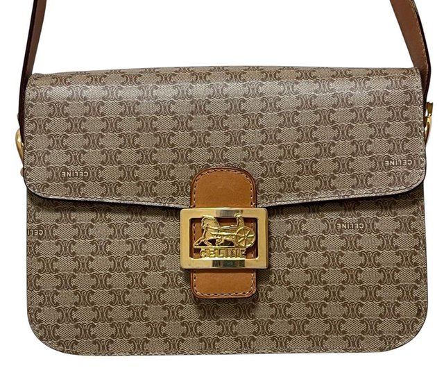 本物 CELINE セリーヌ ショルダーバッグ 馬車金具 マカダム PVC レザー