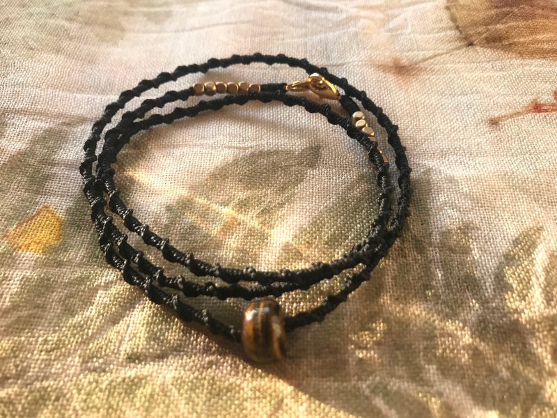 Tiger Eye 黃虎眼石編織口罩鍊/項鍊/防疫小物/晶礦飾品 - 項鍊 - 水晶 黑色