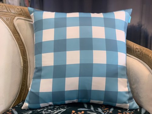 SHihWEier 現貨抱枕套 品牌設計印花 經典格子-藍色