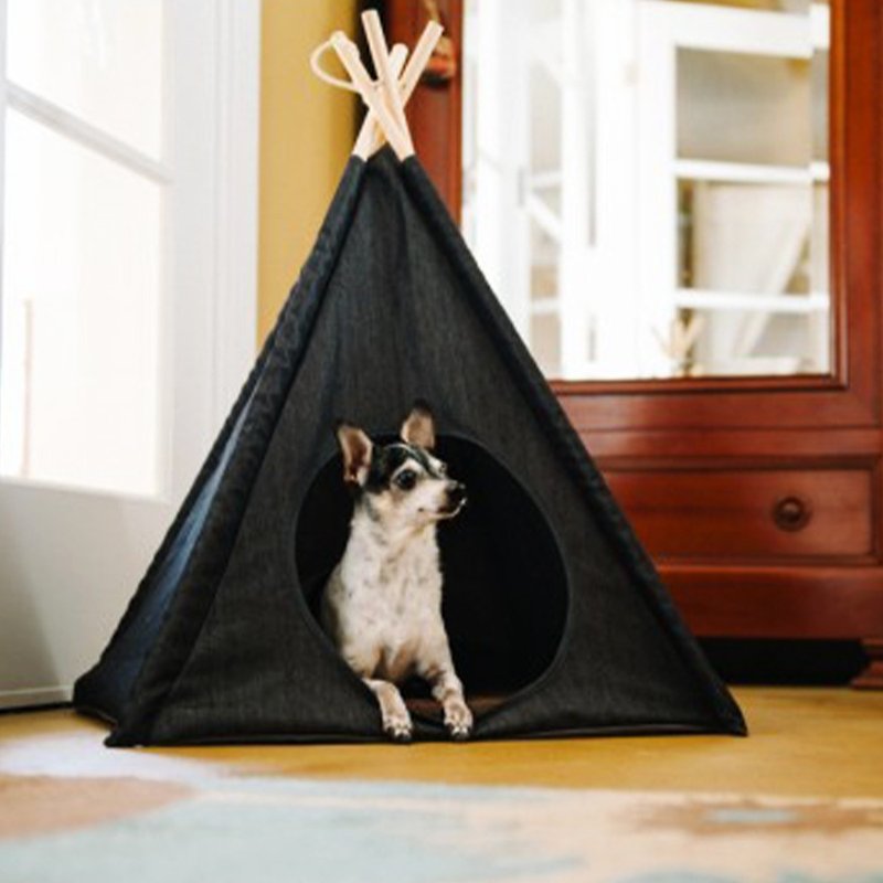 Dog House Cat House Fashion Pyramid Tent (Dark Denim) Sleeping Mat - Bedding & Cages - Eco-Friendly Materials 
