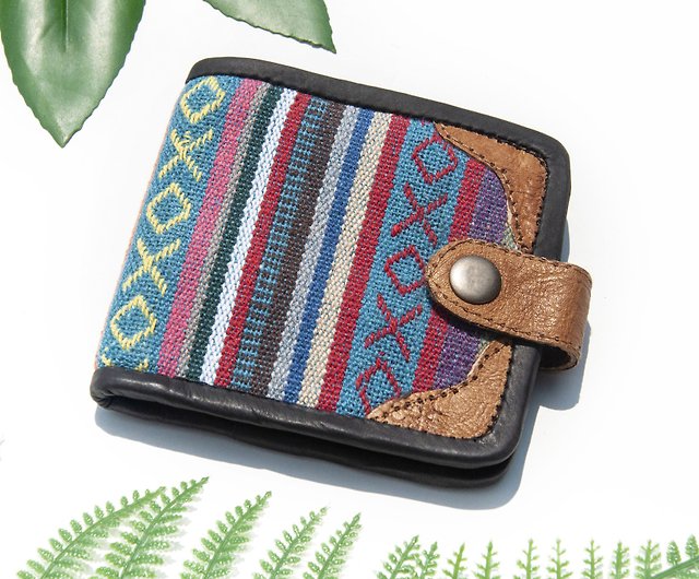Hand-woven stitching leather short clip short wallet coin purse