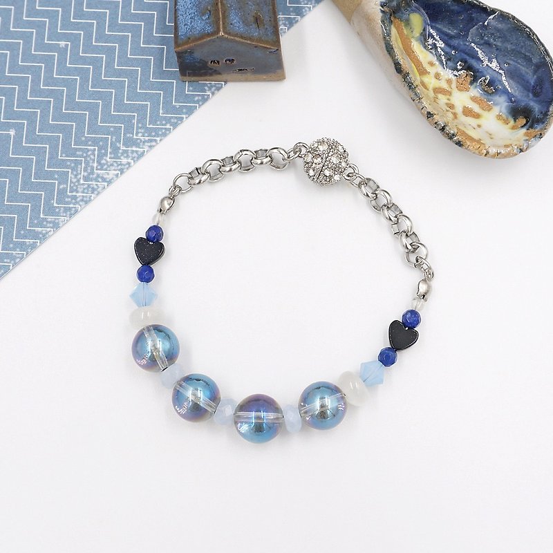 Purple Blue Aqua Aura Quartz Beads Combination Bracelet - สร้อยข้อมือ - คริสตัล สีน้ำเงิน
