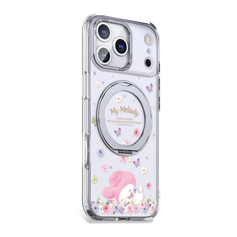 三麗鷗iPhone 17/16/15/14/13/12 360旋轉磁吸立架殼-午覺美樂蒂 - 手機殼/手機套 - 其他材質 多色