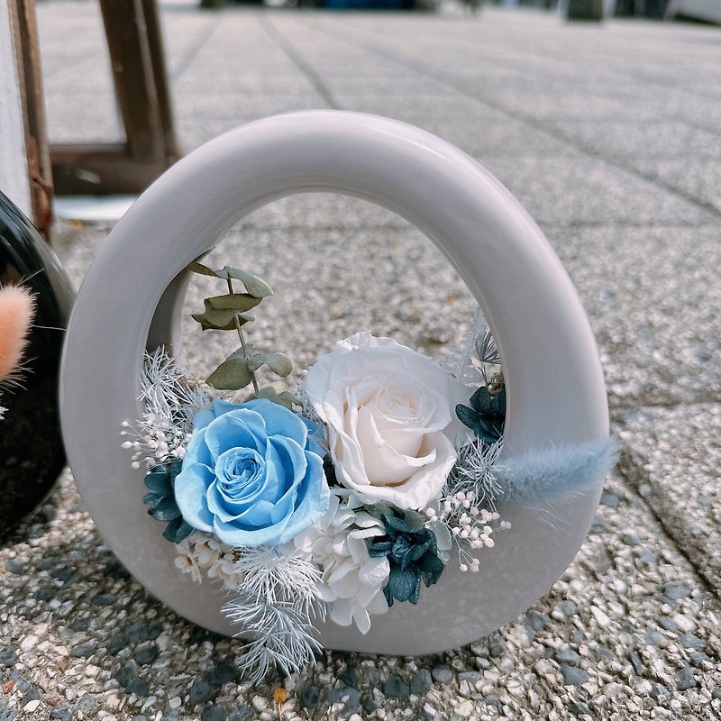 French chanson preserved flower round basket/garden/preserved flower/dried flower/diffuse/table flower/potted flower - ของวางตกแต่ง - พืช/ดอกไม้ 