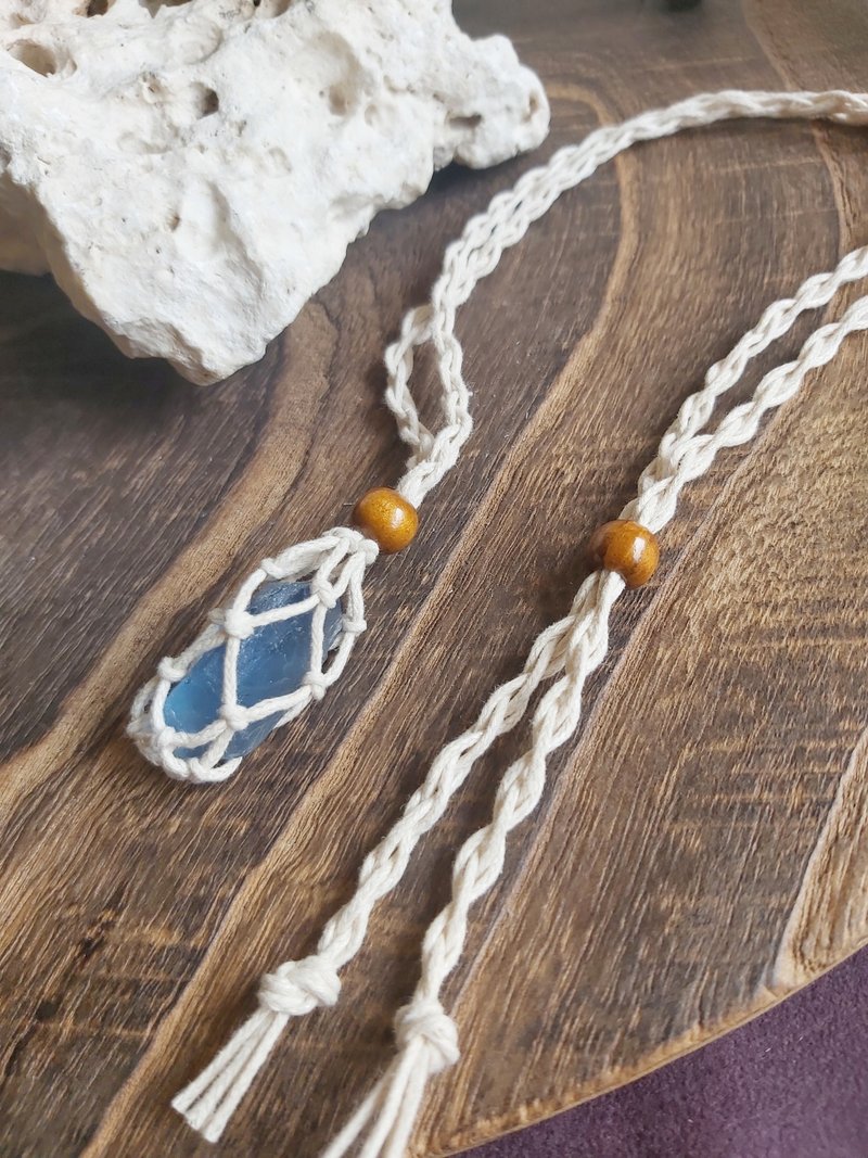 藍螢石原礦 蠟線項鍊 - 項鍊 - 其他材質 