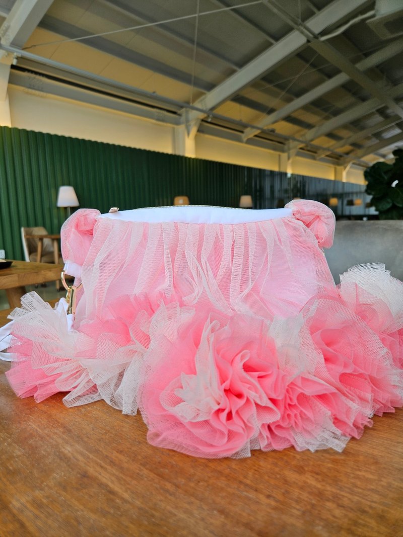 純手工網紗斜背包 – 附可拆卸肩帶的浪漫女人味包 - 側背包/斜背包 - 聚酯纖維 粉紅色