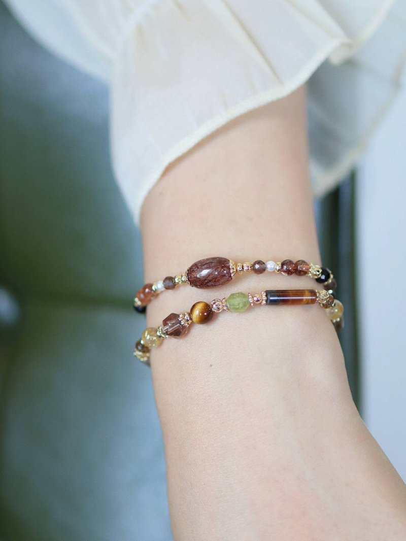 The elf's murmur. Yellow Tiger Eye Stone Topaz 14K Gold Plated Crystal Mineral Design Bracelet - สร้อยข้อมือ - คริสตัล สีนำ้ตาล