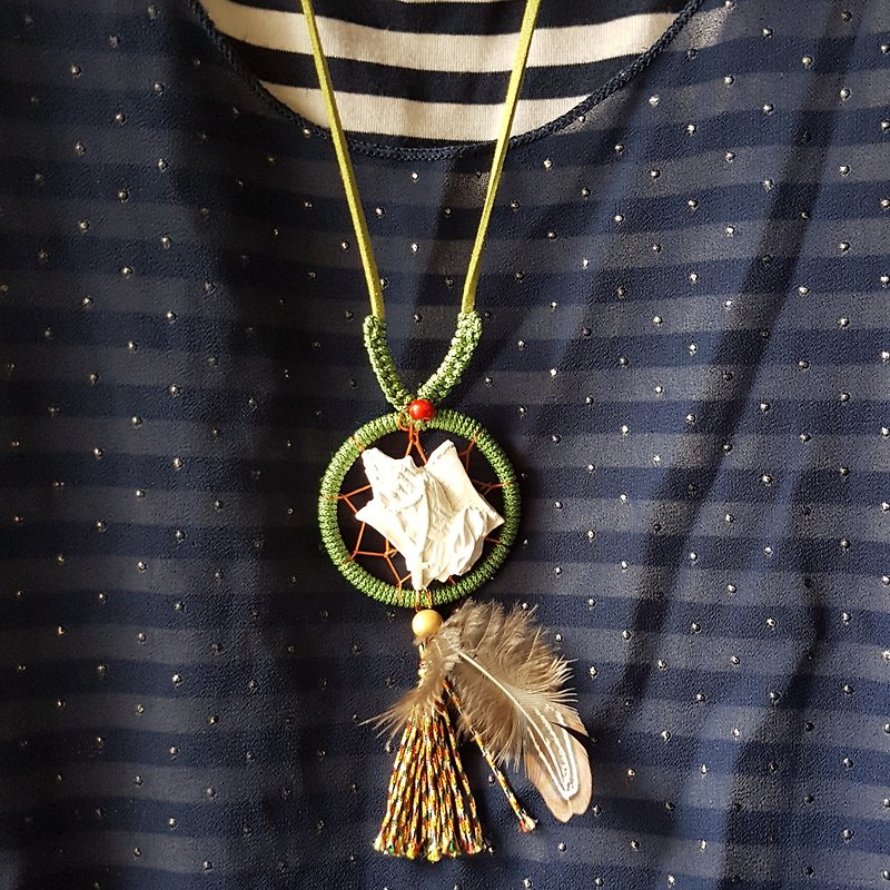 Dreamcatcher Necklace - Faithful Prayers aroma stone - Necklaces - Other Materials Green