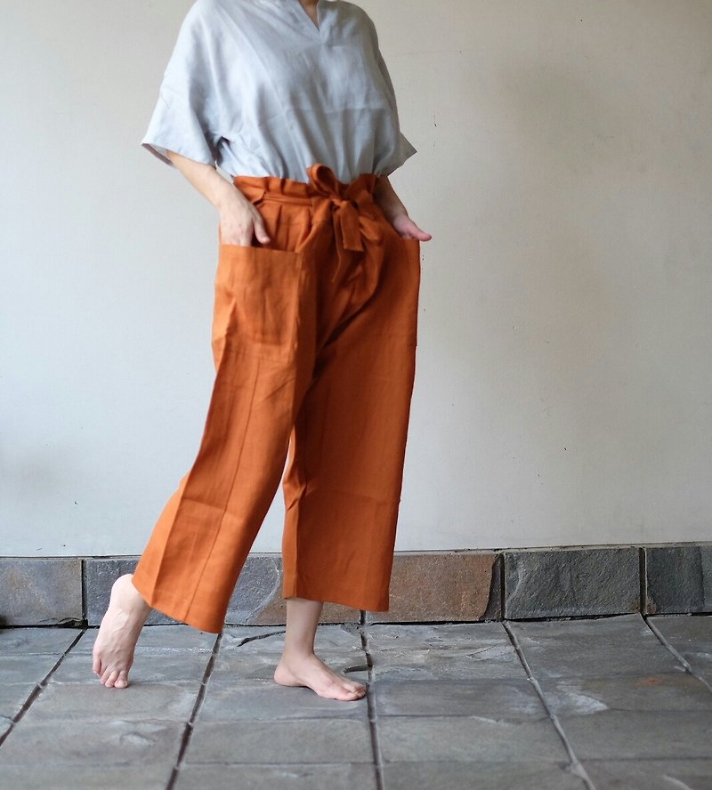 Sahana Drawstring Copper for Her - กางเกงขายาว - ผ้าฝ้าย/ผ้าลินิน สีนำ้ตาล
